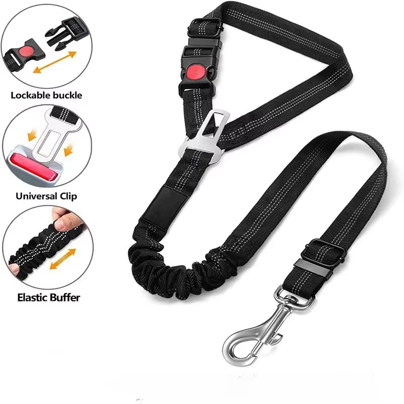 Pet Car Seat Belt Restraint Adjustable Puppy Safety Elastic Bungee Connect Dog Harness in Vehicle Travel Dog Reflective Leash