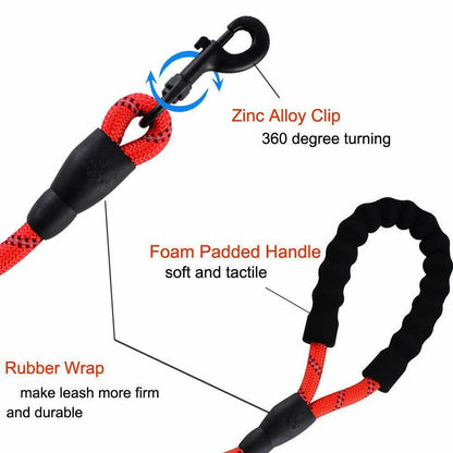 Extra Strong Reflective Rope Dog Lead with Foam Padded Handle Leash 5Ft 150Cm