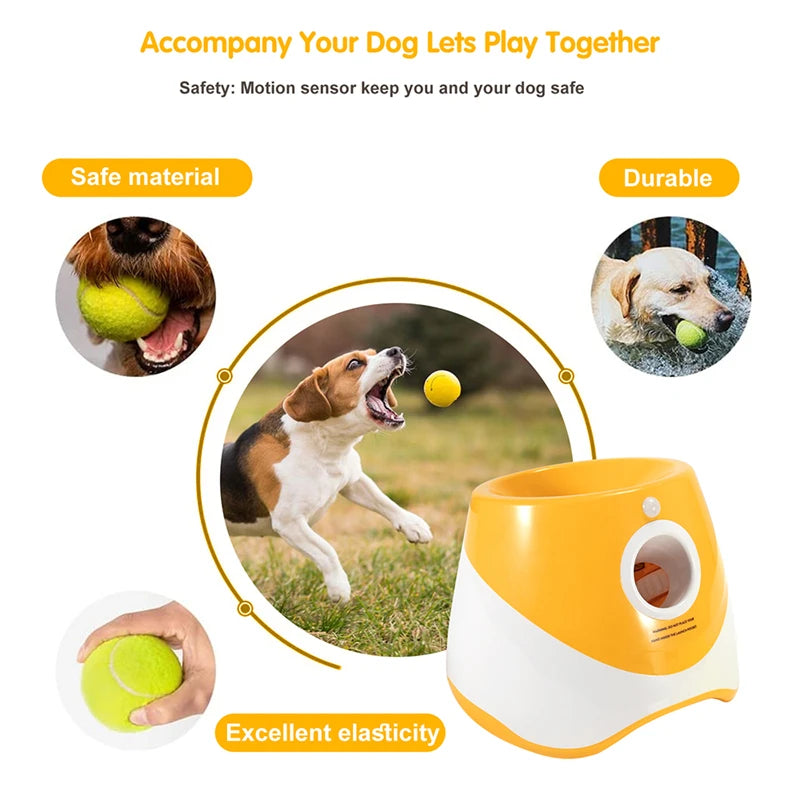 Dog Tennis Launcher Automatic Pet Dogs Chase Toy Mini Tennis Throwing Pinball Machine Fun Interactive Throw Rechargable Catapult