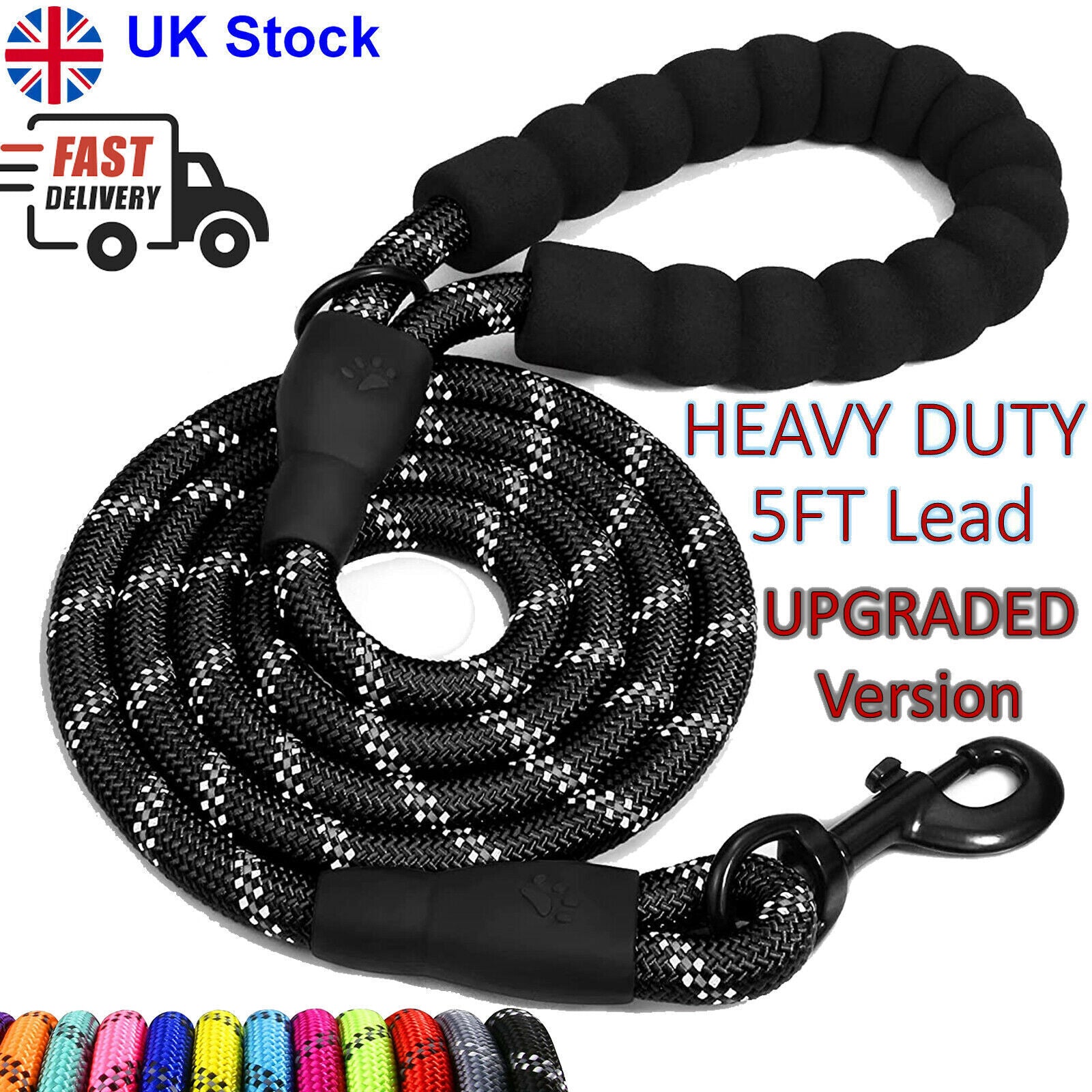 Extra Strong Reflective Rope Dog Lead with Foam Padded Handle Leash 5Ft 150Cm