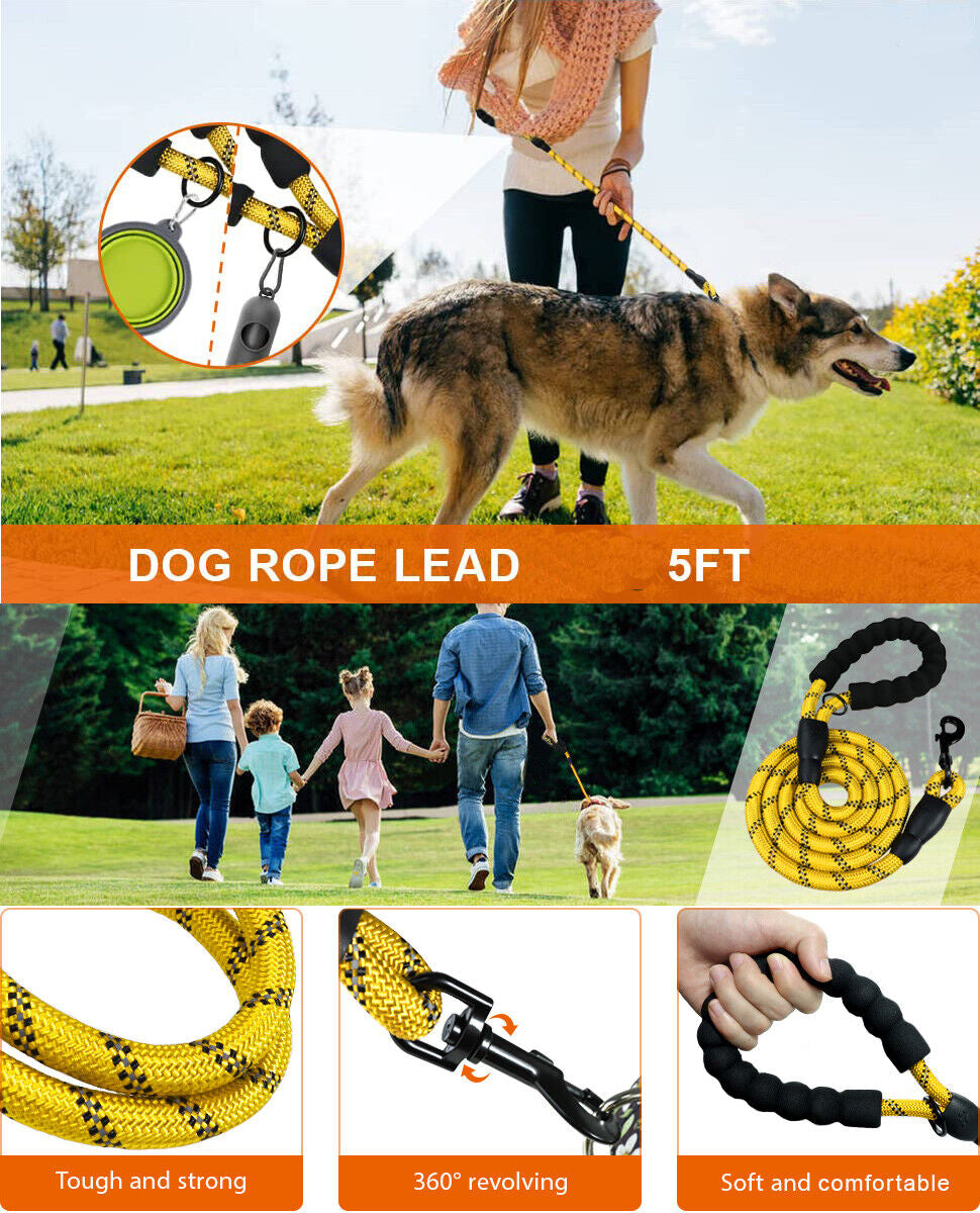 Extra Strong Reflective Rope Dog Lead with Foam Padded Handle Leash 5Ft 150Cm