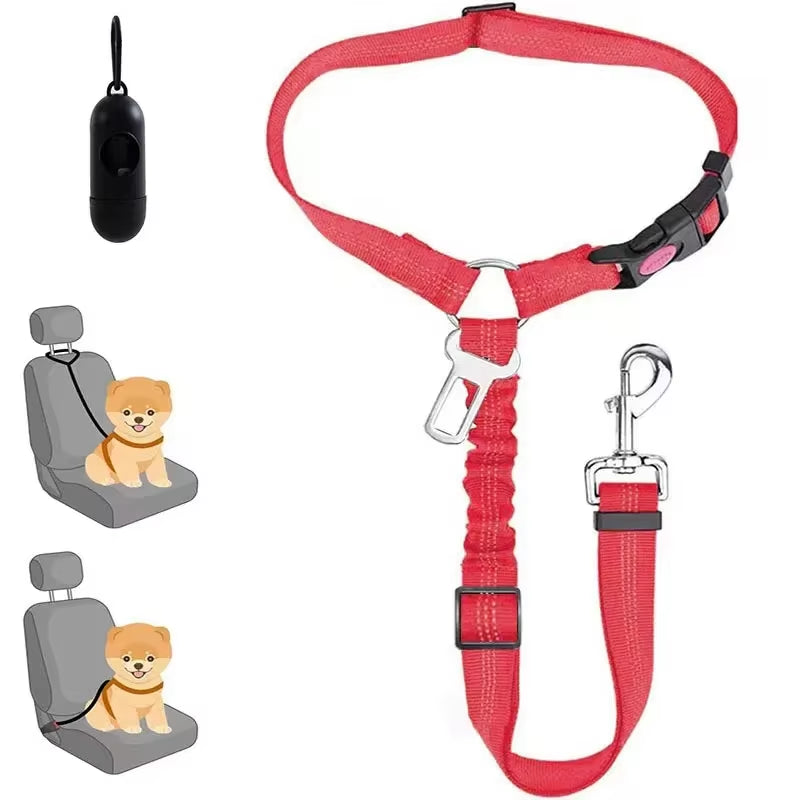 Pet Car Seat Belt Restraint Adjustable Puppy Safety Elastic Bungee Connect Dog Harness in Vehicle Travel Dog Reflective Leash